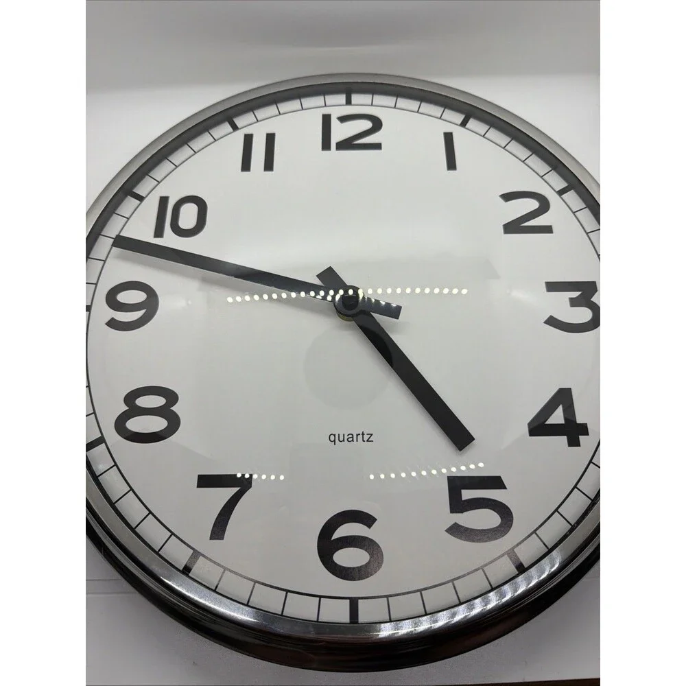 IKEA PUGG Wall Clock 32cm White Silver Quartz Silent Movement Round Modern